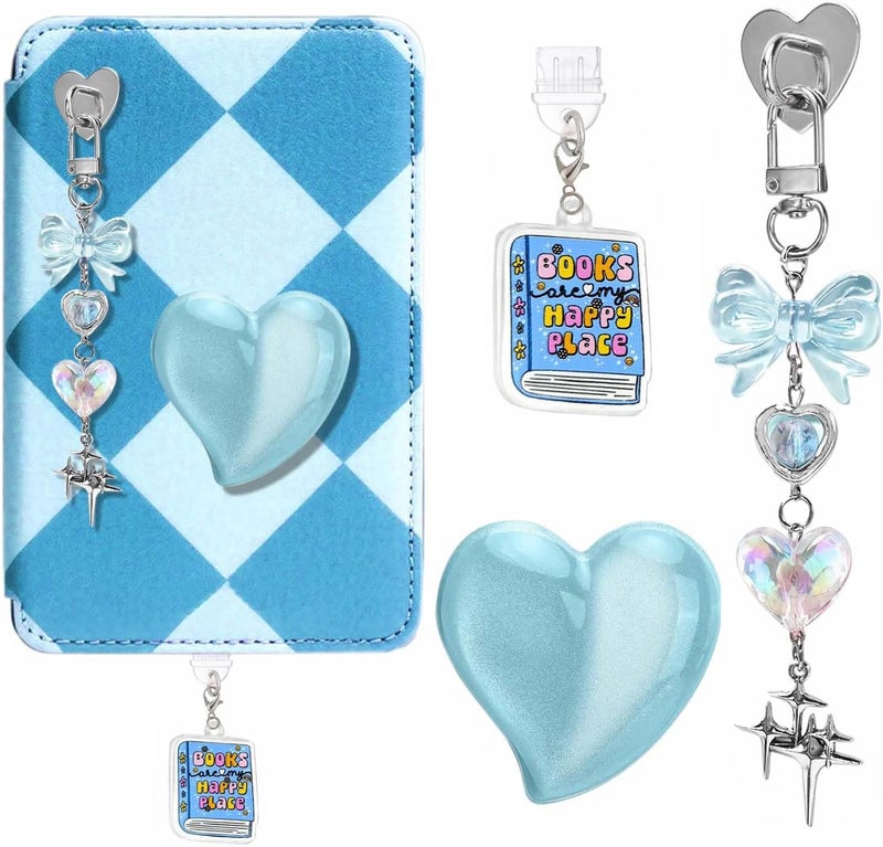 XPMBF 3 Pcs Cute Charms Set for Kindle Charms, Including Dust Plug Charm Type C/USB C, Heart Grip Holder, Bling for Kindle Accessories, Compatible for Kindle Paperwhite 11th 12th Generation (Blue) - Image 1